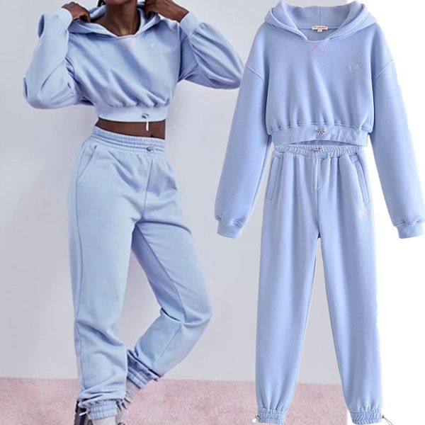 

women's two piece pants maxdutti hoodies women england high street vintage winter plush short sweatshirt loose thick warm fleece harem, White