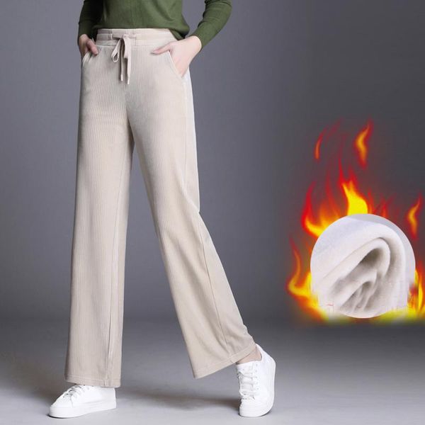 

winter warm fleece thick velvet corduroy women's pants female high waist wide leg for women trousers woman plus size & capris, Black;white