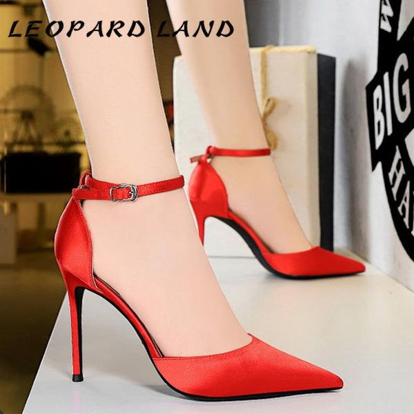 

10cm 2021 summer high-heeled satin shallow mouth pointed hollow women's shoes nightclub word sandals ds, Black