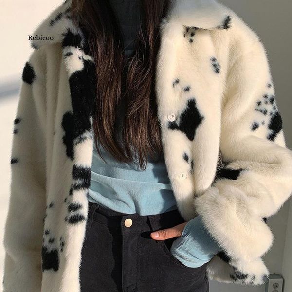 

women's fur & faux winter black and white mink coat women short turn-down collar thick warm overcoat korean sweet plush coats