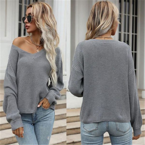

women's sweaters autumn winter women sweater off shoulder female b-neck grey color loose lady kintted, White;black