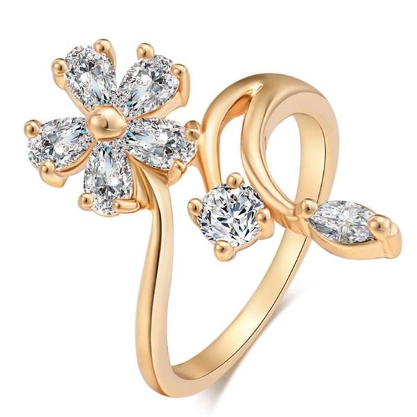 

wedding rings cute clear austrian crystals flower&leaf ring for women girl engagement exquisite jewelry wholesale, Slivery;golden