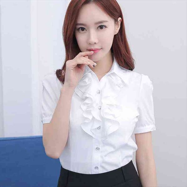 

summer short sleeve flounce women shirt blusas ropa de mujer, White