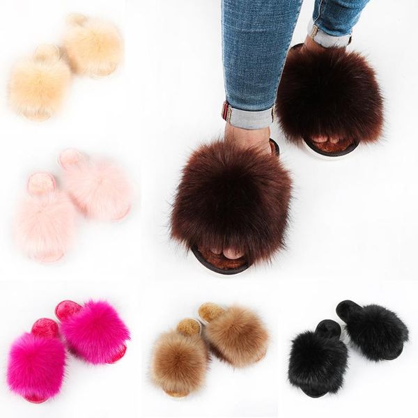 

slippers girl luxury fluffy fur ladies indoor warm furry flip flops women amazing plush slides home shoes large size hh170, Black