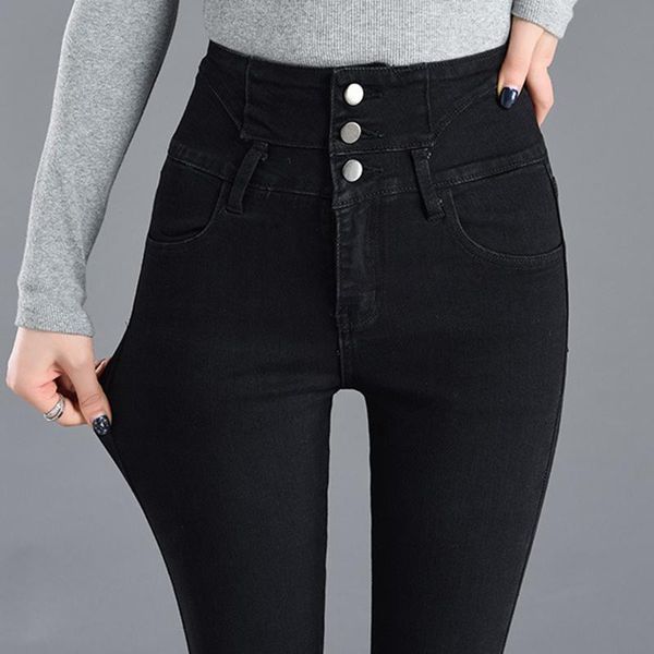 

women's jeans breasted abdomen slimming pants women's trousers autumn and winter all-match high waist female korean casual, Blue