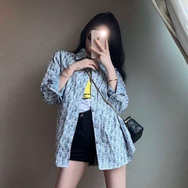

women's polos 2021 summer versatile loose letter printed long sleeve shirt girl student big size, White