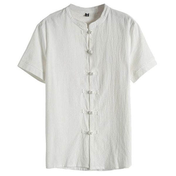 

men's cotton linen solid short sleeve mandarin collar retro t shirts loose basic casual, White;black
