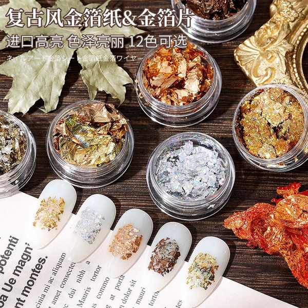 

nail art decorations 1 box of golden silver irregular foil decoration sticker 3d glitter diy glass fragment, Silver;gold
