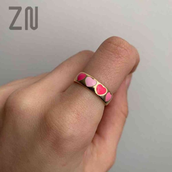 

zn 2021 trendy love heart shaped drip glaze rings for women sweet ins style finger ring fashion jewelry romantic gifts, Golden;silver