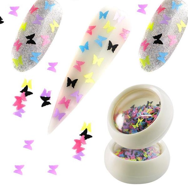 

box 1g fluorescent mixed color irregular shaped stylish butterfly nail decoration sticker glitter art sequins1, Silver;gold