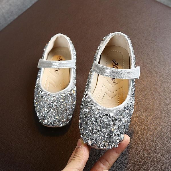 

girls leather shoes princess spring fashion sequins solid color bead party kids baby toddler sneakers shs010 flat, Black;grey