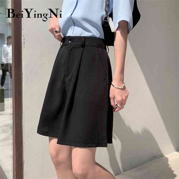 

korean style shorts womens blet casual vintage classic high waist short wide leg pants female loose harajuku pant 210506, White;black