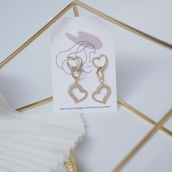 

fashion brand delicate jewelry 14k real gold pierced heart stud earrings for women zircon cz long, Golden;silver
