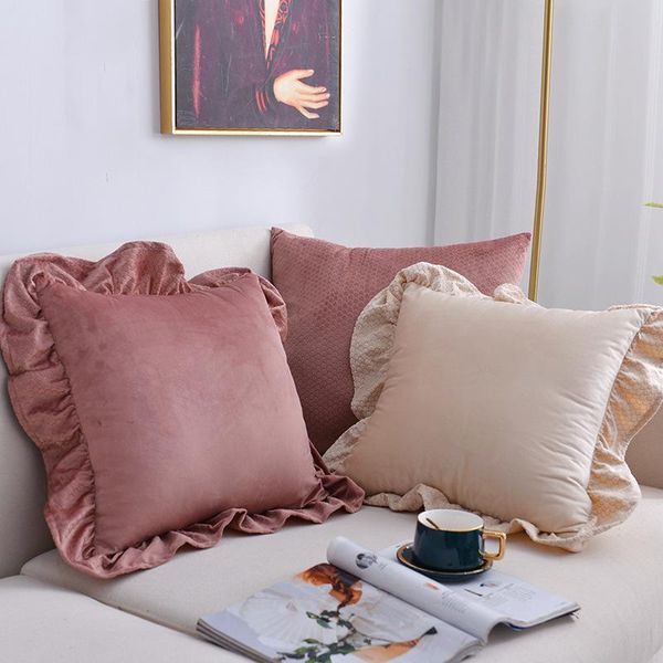 

cushion/decorative pillow 45x45cm 9 colors velvet cushion cover frill lace pillowcase decorative solid color covers for backrest