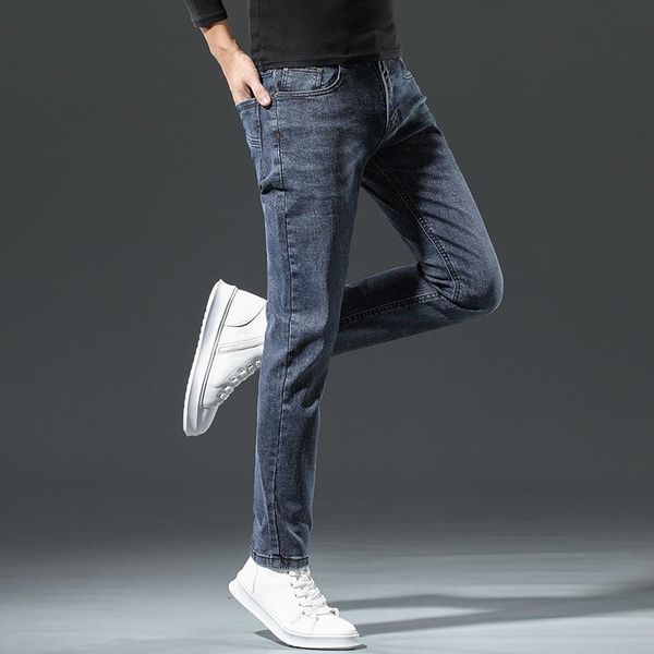 

men's jeans 2021 slim fashion casual youth elastic pants, Blue
