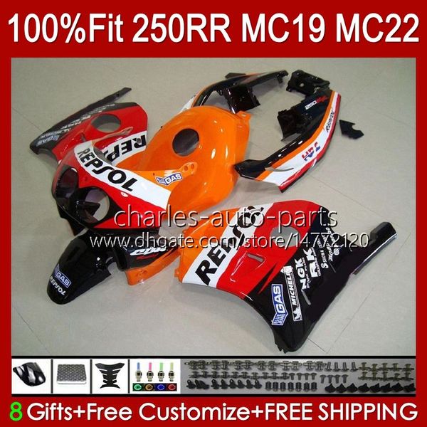 Honda CBR 250RR için Enjeksiyon Kalıp Vücut 250RR 250 RR CC 250R CBR250RR 88 89 112HC.27 CBR 250CC MC19 88-89 CBR250 RR CC 1988 1989 OEM Tam Fairing Kiti Repsol Turuncu