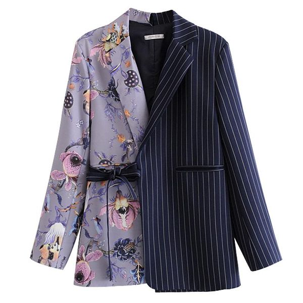 

spring autumn women coat style fashion stripe stitching print blazer coats d1 women's suits & blazers, White;black
