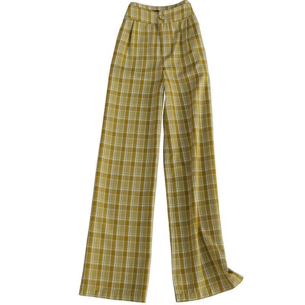 

elegant pants female summer loose straight leg casual retro high waist drape plaid wide quality 210527, Black;white