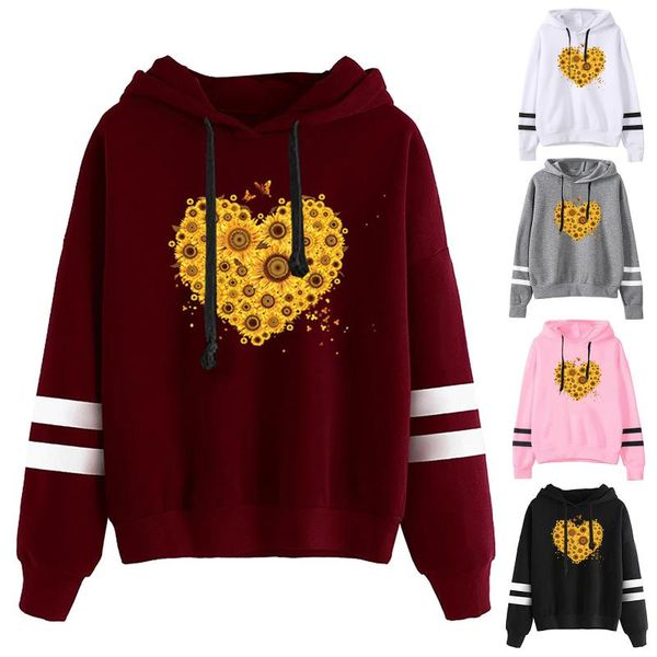 

lovely heart print hoodies 2021 womens autumn long sleeve hoodie sweatshirt letters hooded pullover blouse suÃ©ter women's & sweatshirt, Black