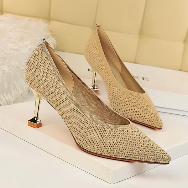 

dress shoes 2021 autumn women 7cm high heels wool braided shallow mouth pointed kitten low slippers quality pumps, Black