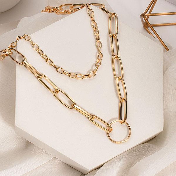 

punk layered chain necklace neck chains for women vintage exaggerated golden goth hoop metal 2021 clavicle jewelry chokers, Golden;silver