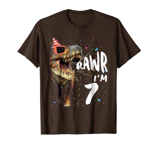 

rawr i'm 7 yrs old 7th birthday t-rex dinosaur 2012 t-shirt, White;black