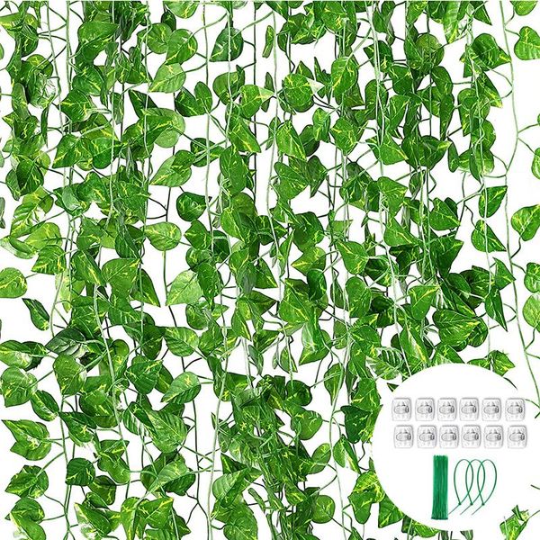 

24pcs fake ivy leaves artificial vines plants rattan hanging greenery garland for home garden wedding party wall decor decorative flowers &