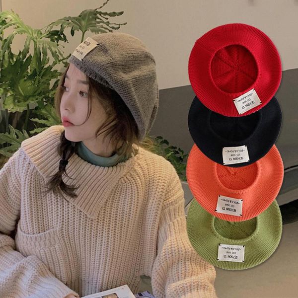 

beanies elegant women autumn winter beret women's solid color knitted cotton hats adjustable tape design berets vintage style beanie ha