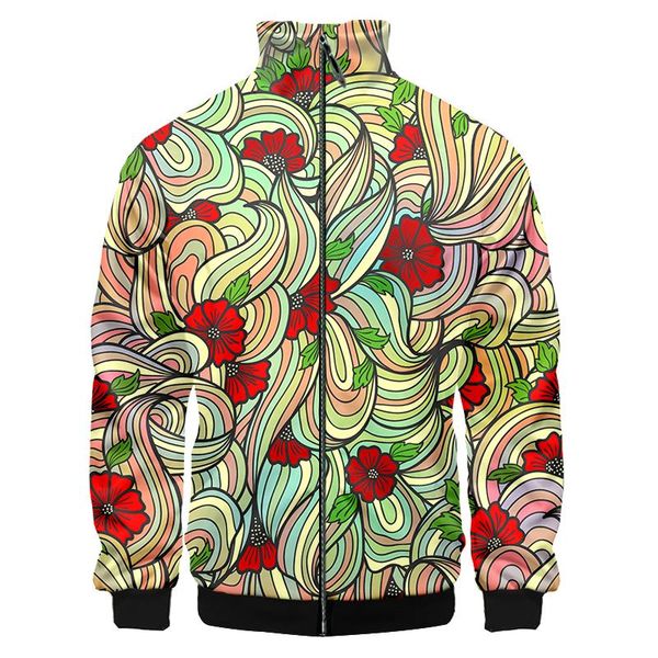 

men's jackets eu size men stand collar jacket casual 3d flower print women's spring long sleeve zipper coat oversiz tracksuits, Black;brown