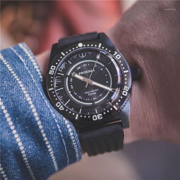 

proxima 62mas men's mechanical watches automatic watch men waterproof wristwatch japan nh35 clock man gift wristwatches, Slivery;brown