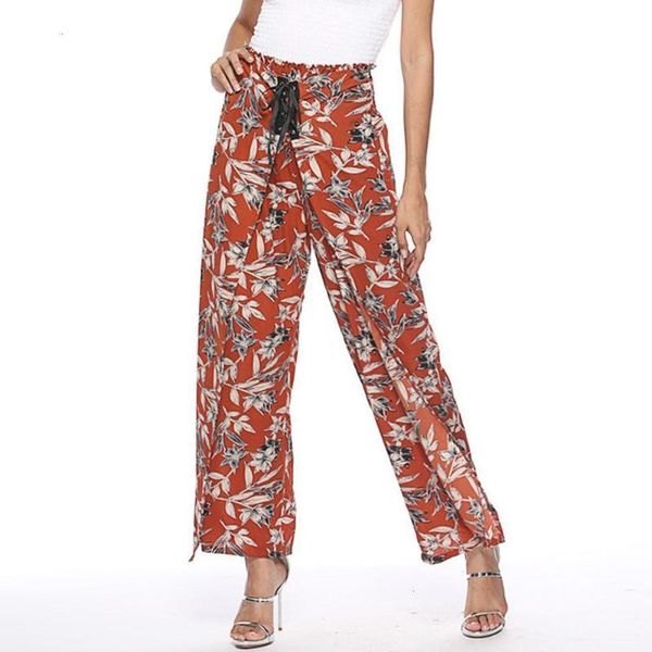 

women's pants & capris women bandage floral printing high waist causal straight fashion autumn loose trousers female clothes orange pan, Black;white