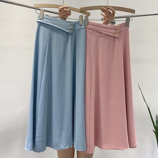 

skirts peonfly elegant office skirt women 2021 spring summer casual solid button a line elastic high waist midi long female lady, Black