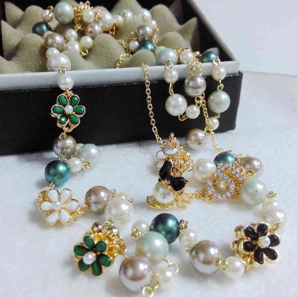 

korean bohemia double multi-layer flower pearl necklaces jewelry for women, Silver