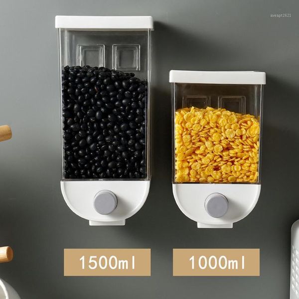 

storage bottles & jars 1000-1500ml grain box kitchen wall-mounted tank rice coffee beans sealed can oatmeal dispenser wholesale