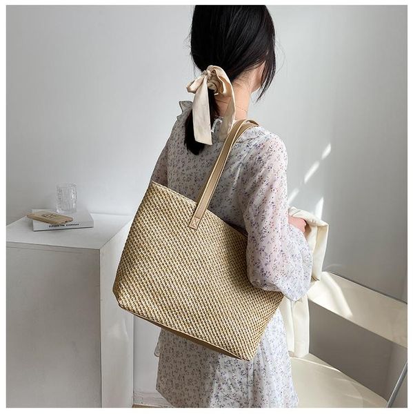 

summer straw high capacity beach bag bohemian vacation leisure women shoulder designer female solid color shopper woven bags cross body
