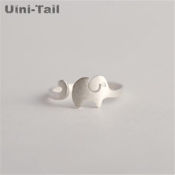 

cluster rings uini-tail 925 sterling silver original brushed cute long nose small elephant open ring can adjust the fashion tide flow, Golden;silver