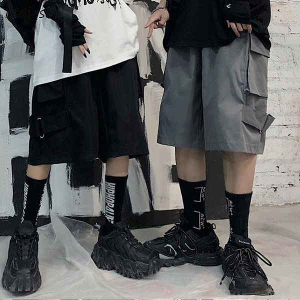

men's shorts oversized s-3xl hip hop fashion men casual all-match chic handsome summer trousers loose couples solid simple streetwear, White;black