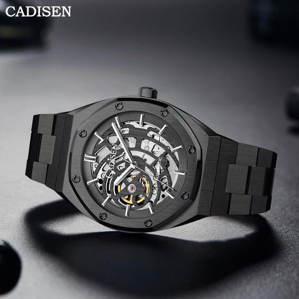

wristwatches cadisen brand men skeleton automatic mechanical watch luxury 100m waterproof swimming sport sapphire crystal wrist, Slivery;brown