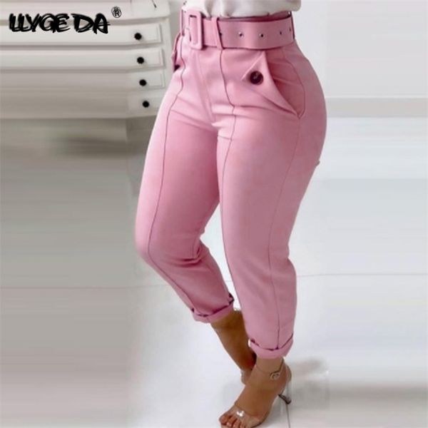 

solid high waist pencil women's pants spring harajuku pant for women fashion feamle trousers with belt pocket design 211007, Black;white