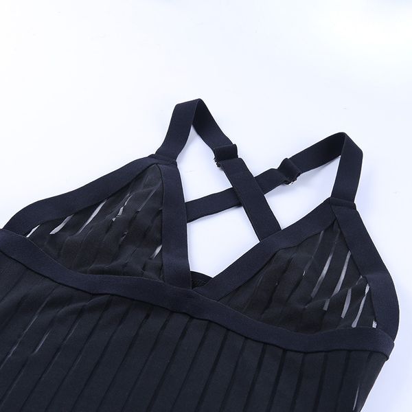 

shestyle black striped v neck dress women criss-cross backless sleeveless bodycon transparent fashion club dresses clothesing, Black;white