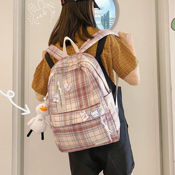 

backpack cute plaid girl women children's waterproof school bags for teenagers female fashion lightweight kawaii travel