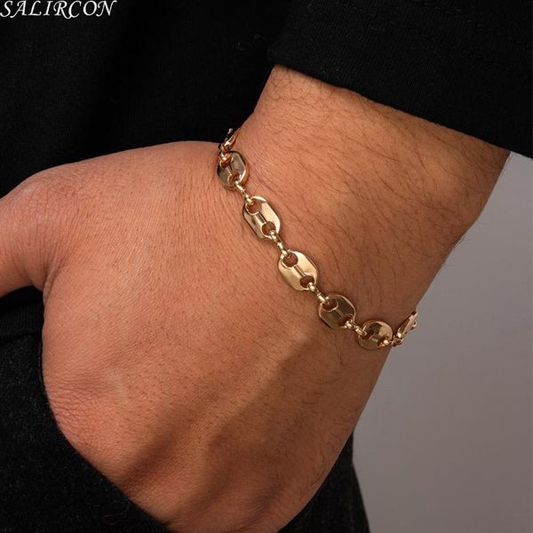 

link, chain korean fashion gold color geometric unique pig nose bracelet on hand women man cute couple bracelets accessories jewelry, Black