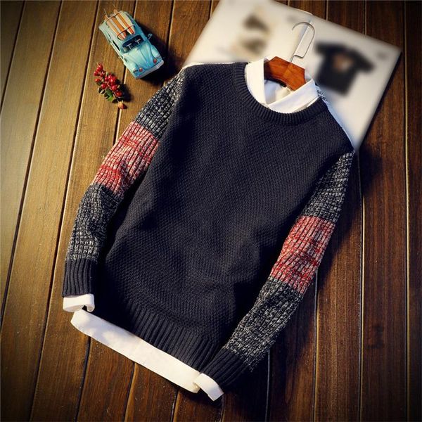 

men's sweaters pullover round neck solid color long sleeve loose warm knitted sweater slim autumn winter male clothing, White;black