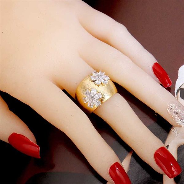 Sposa Talk Moda Vintage Fiore Cubic Zirconia Anelli per uomo Donna Gioielli Accessori Lusso Big Africa Retro Anello di barretta 211217