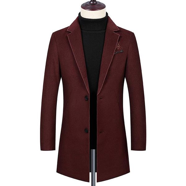 

men's wool & blends 2021 autumn and winter woolen jacket men's large size business long jacket/embroidered warm blended windbreaker, Black