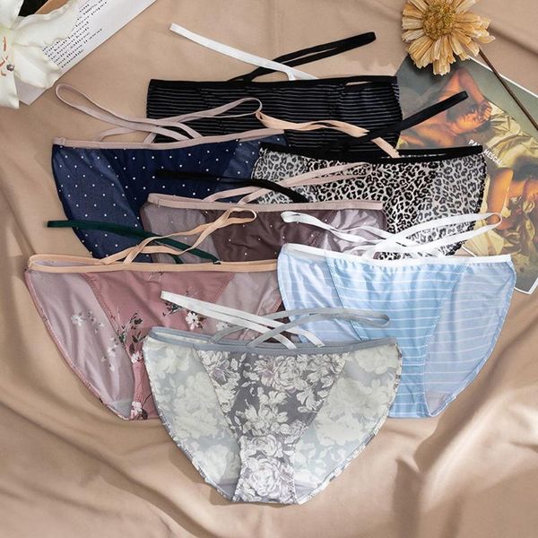 

women's panties style cross-belt feminine striped leopard print mid-waist cotton crotch polka dot breathable, Black;pink