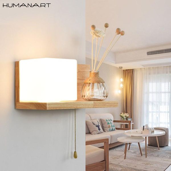

wall lamp modern nordic wood glass lampshade lamps e27 decorative bedroom bedside lighting corridor living room