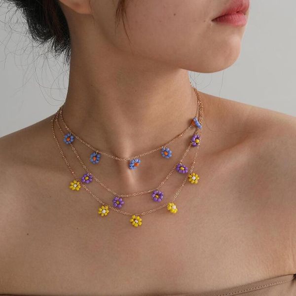 

chains korean daisy flower choker necklace for women boho acrylic clavicle chain short necklaces fashion jewelry 2021 trend, Silver
