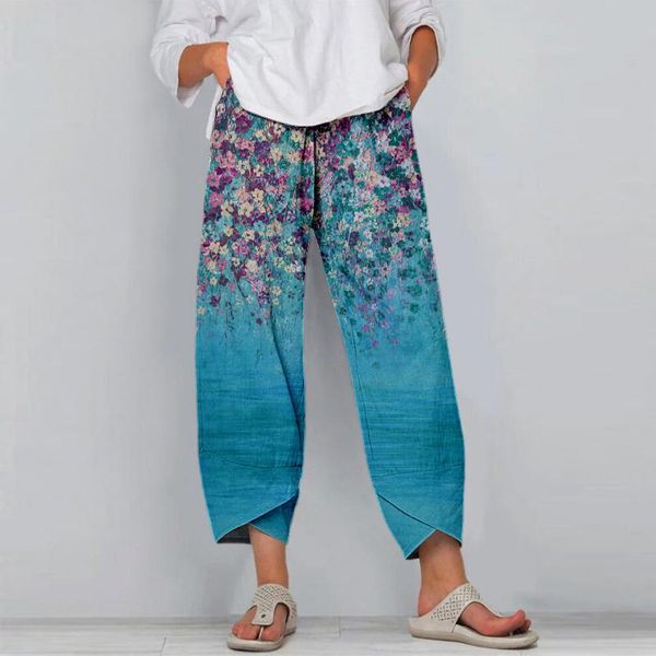 

women's pants & capris wide leg women floral print casual trousers female oversized harem ladies high waist vintage plus size harajuku, Black;white