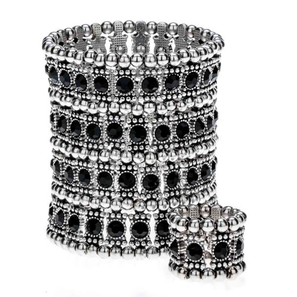 

jewelry sets multilayer stretch cuff bracelet ring wedding bridal crystal women her wife mom girlfriend gifts b12 dropshipping, Black